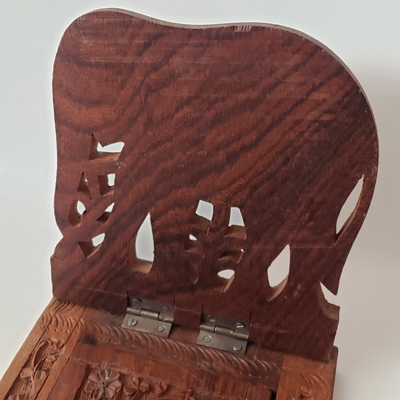 Antique Carved Wooden Elephant and Floral Expandable Book Holder from India - Picture 15 of 16